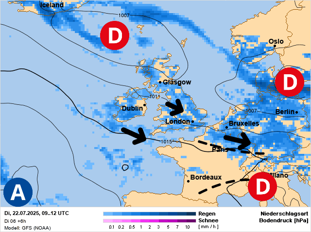 Carte de prévisions d'europe du Mardi 22 juillet 2025