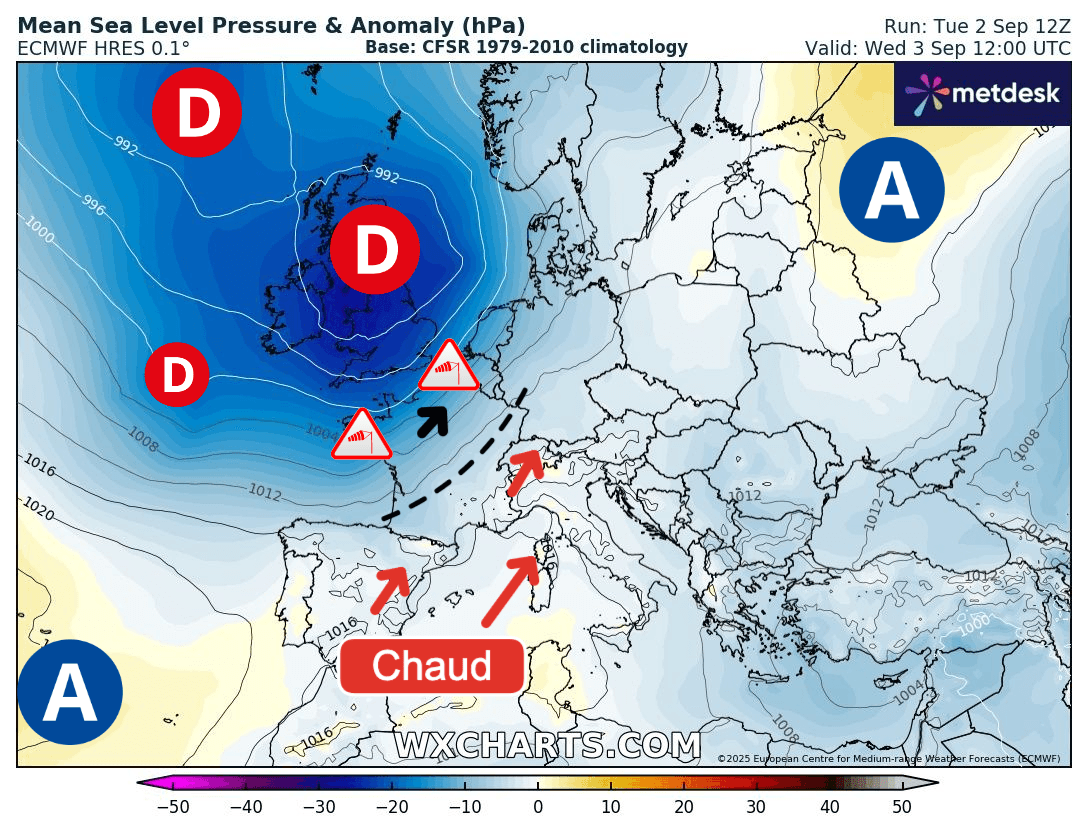 Carte de prévisions d'europe du Mercredi 3 septembre 2025