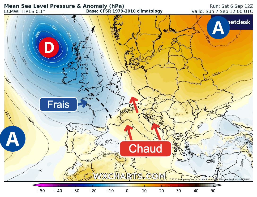 Carte de prévisions d'europe du Dimanche 7 septembre 2025
