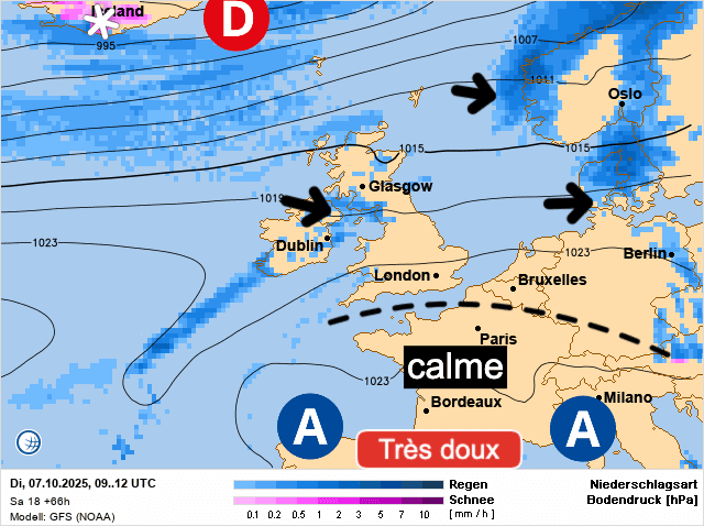Carte de prévisions d'europe du Mardi 7 octobre 2025