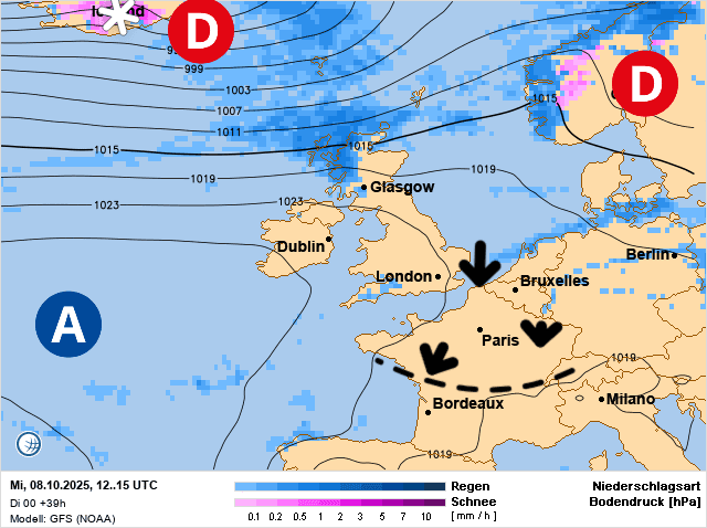 Carte de prévisions d'europe du Mercredi 8 octobre 2025