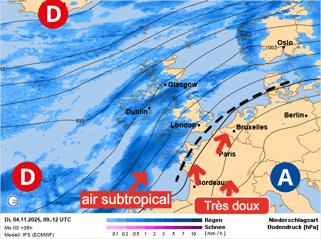 Carte de prévisions d'europe du Mardi 4 novembre 2025