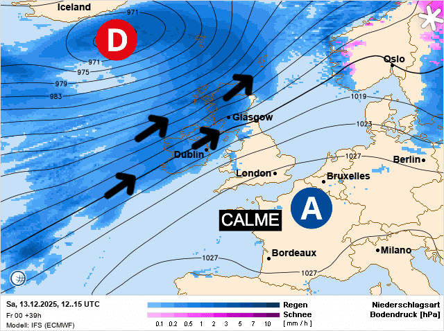 Carte de prévisions d'europe du Samedi 13 décembre 2025