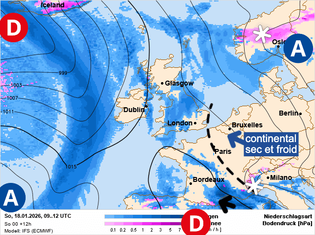 Carte de prévisions d'europe du Dimanche 18 janvier 2026