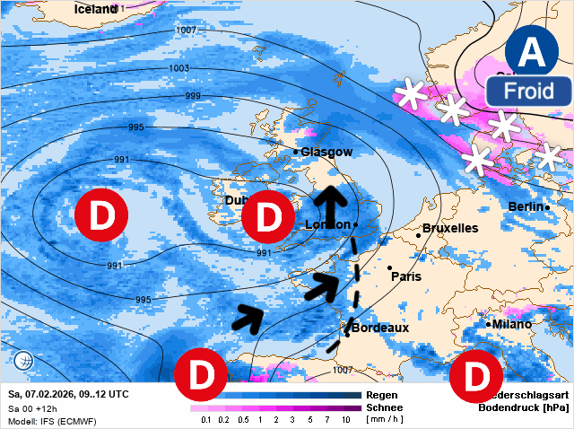 Carte de prévisions d'europe du Samedi 7 février 2026