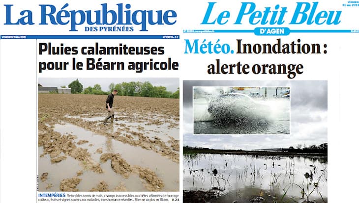 Image d'illustration pour Fortes pluies et crues vers les Pyrénées